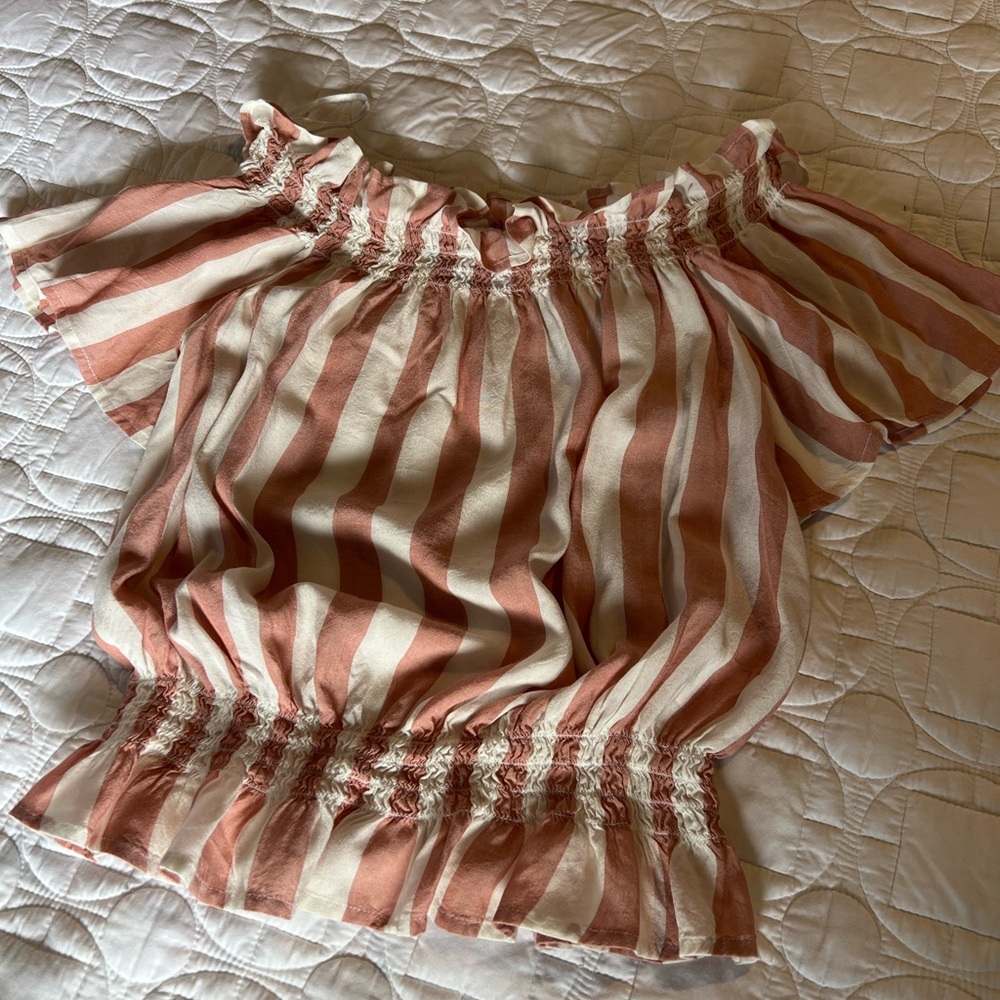 Express, silky off the shoulder silky, striped blouse. Size XS